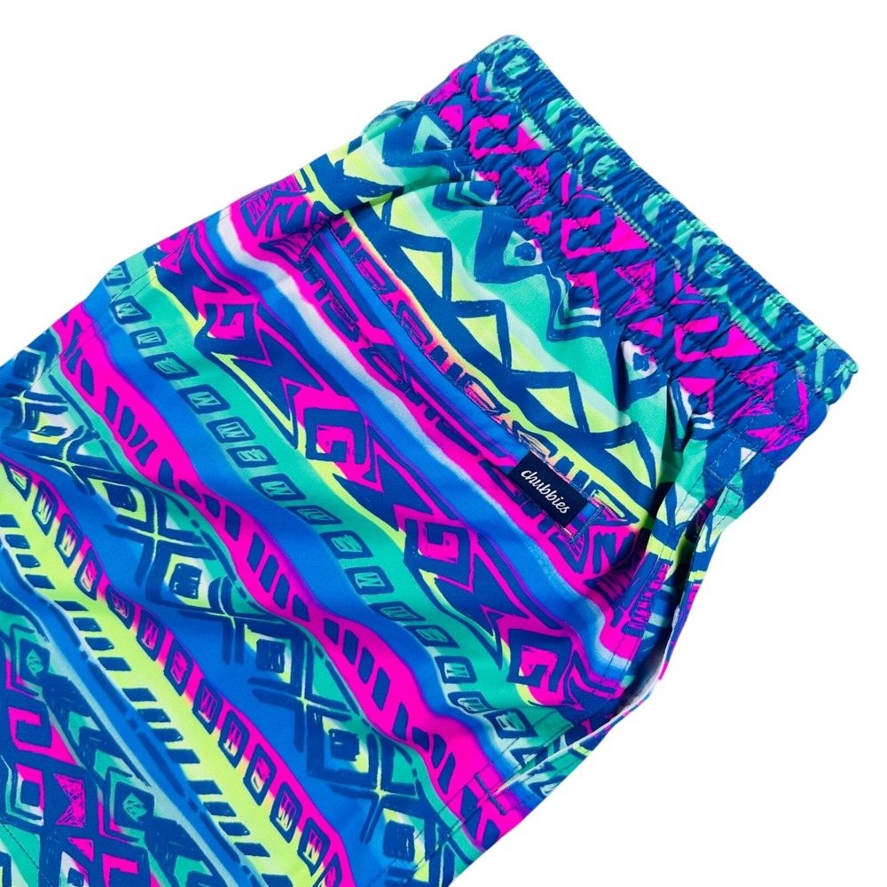 Chubbies Mens S 5.5" Mesh Lined The Retronators Swim Trunk Neon Geometric Shorts